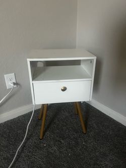 White Mid-Century Nightstand with Drawer