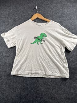 Women’s Medium White Green Dinosaur Graphic T-Shirt Tee