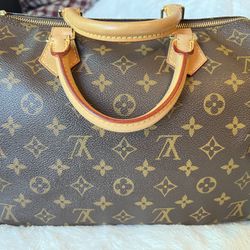 Authentic Louis Vuitton Speedy Bag 30 Brown Canvas Padlock & Keys