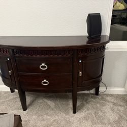 Solid Wood half moon console table with storage Used With Good Conditions 
