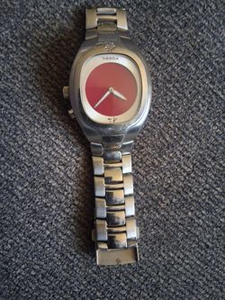 Fossil Stainless Steel Watch Red Dial — Untested / As-Is