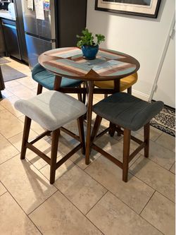 36 inch solid wood, high top table and chairs