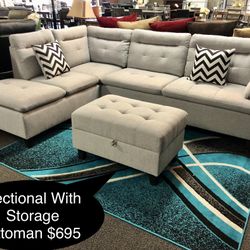 New Sectional With Storage Ottoman 