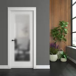 28in x 80in Wood Interior Door Slab, with Solid Core Frosted Glass in white color (NEW)