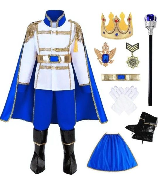 10 Pcs Prince Charming Costume for Boys Medieval Royal King Outfits for Kids