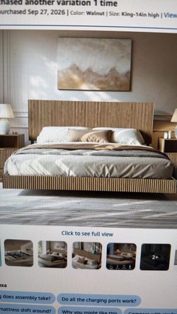 14in High Oak King Floating Bed Frame with Charging Station