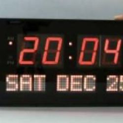 16 x 8. Big number LED clock with date indicated works great.