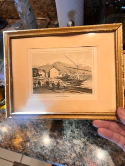 Framed Antique Engraving Lac Léman Vevey Switzerland