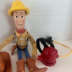 Disney Pixar Toy Story Fire Fightin Woody Doll Pull String Works / Talks 