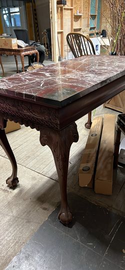 Marble And Mahogany Carved Table