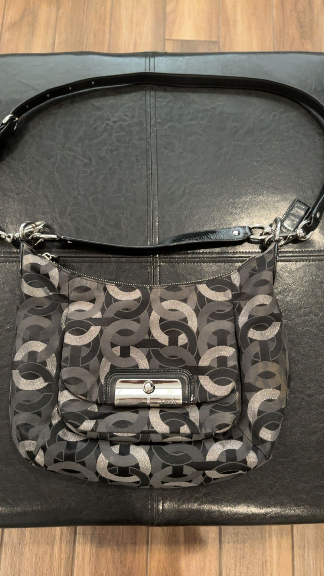 Coach Hobo Kristin Crossbody Shoulder Bag Black Gray Silver Hardware