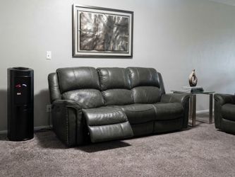 Gray Leather Reclining Sofa