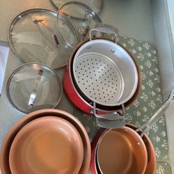 Red Copper Pots And Pans Set
