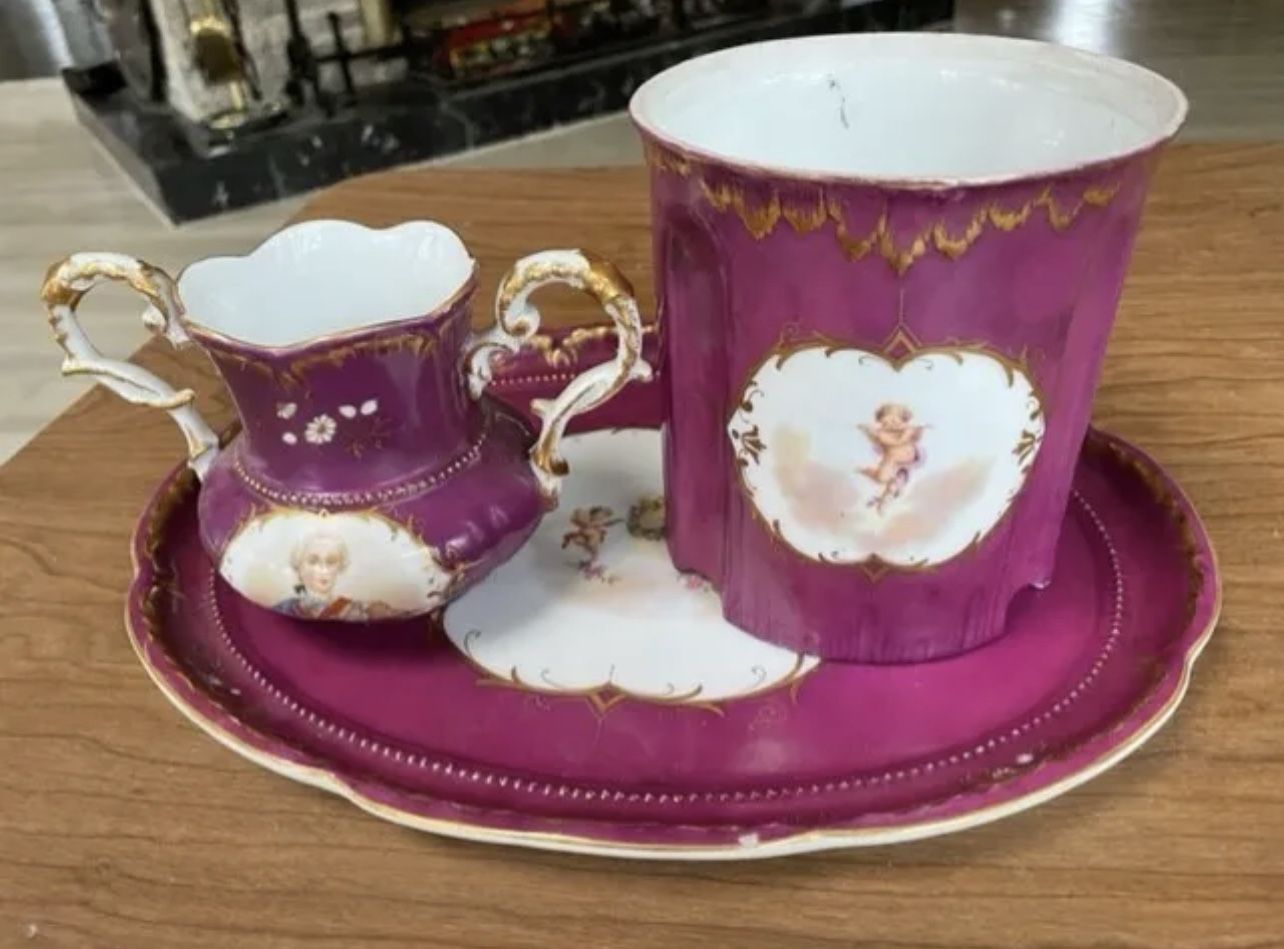 Beautiful Carl Tielsch of Germany Antique Burgundy China Set