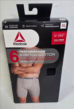 Reebok Performance Stretch Cotton Long Leg Boxer Briefs Mens X-Large