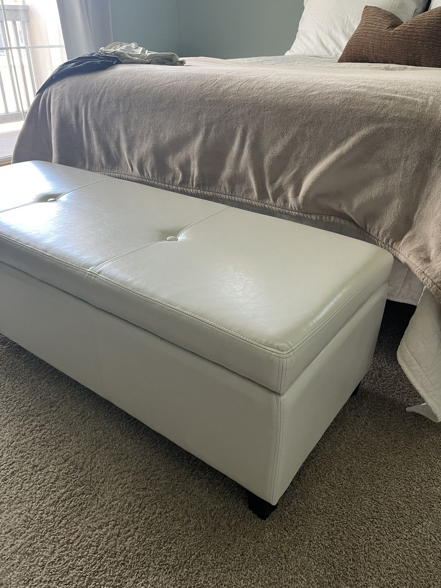 White Leather Storage Bench
