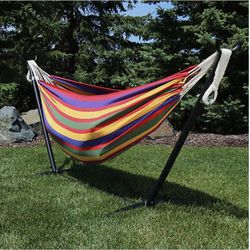 Double Brazilian Cotton Hammock with Space Saving Steel Stand