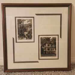 Pair Vintage Signed Prague Judaica Art Etchings Framed - Karel Vondrusky Limited Edition 65/100 67/100