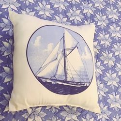 Navy and White Nautical Throw Pillow Sailboat Decor