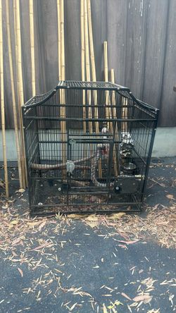 Black Metal Bird Cage with Accessories