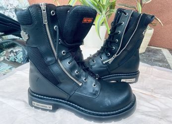 Harley-Davidson BRAKE LIGHT Double Zip Leather Motorcycle Boots Size 10.5 #91680