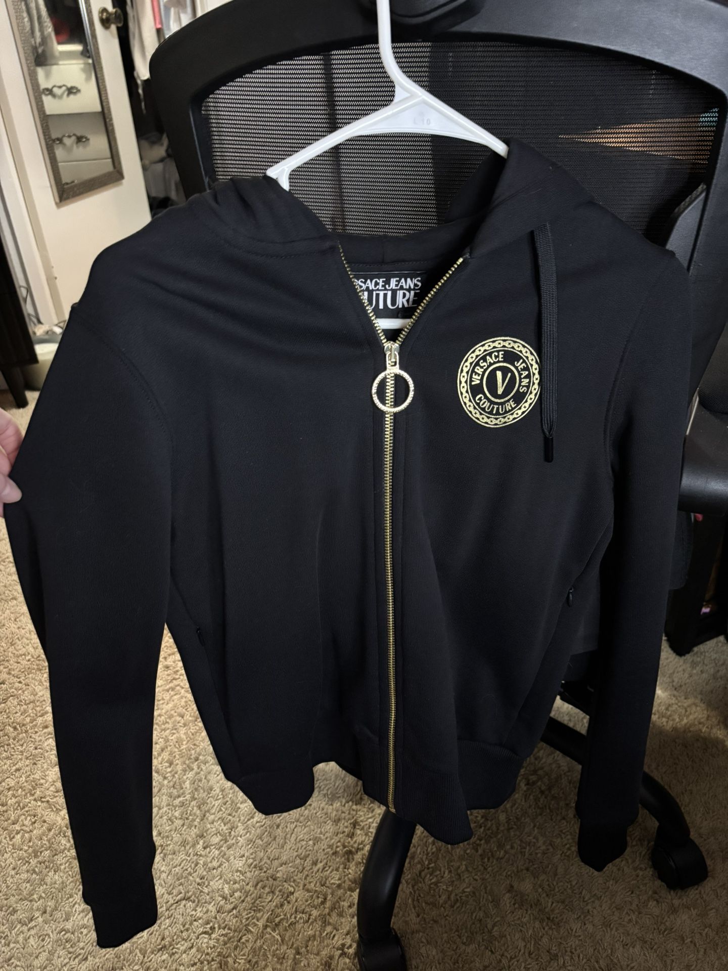 XS Versace Black Zip Up Hoodie Jacket 