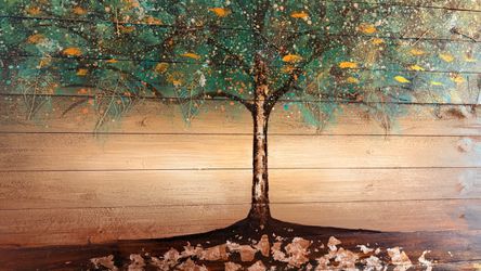 Large Hand-Painted Textured Tree Wall Art on Wood Planks