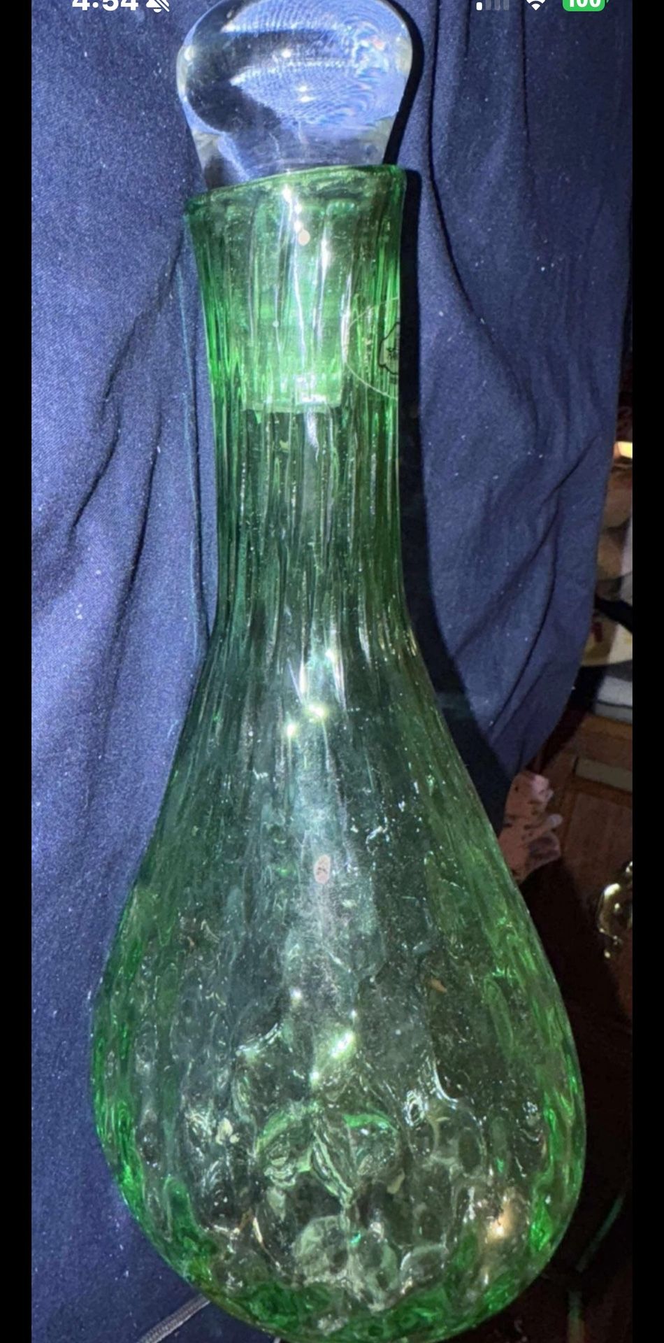 Blenko 2016 #9531 Optic Decanter Spring Green W/ Original Stopper Good Condition