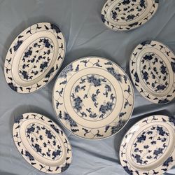 Taiwan Fine China Serving Set – Blue & White Design, 6-Piece Collection (0517)