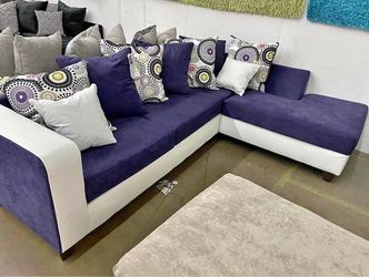 Plush Purple & White Sectional w/ Accent Pillows