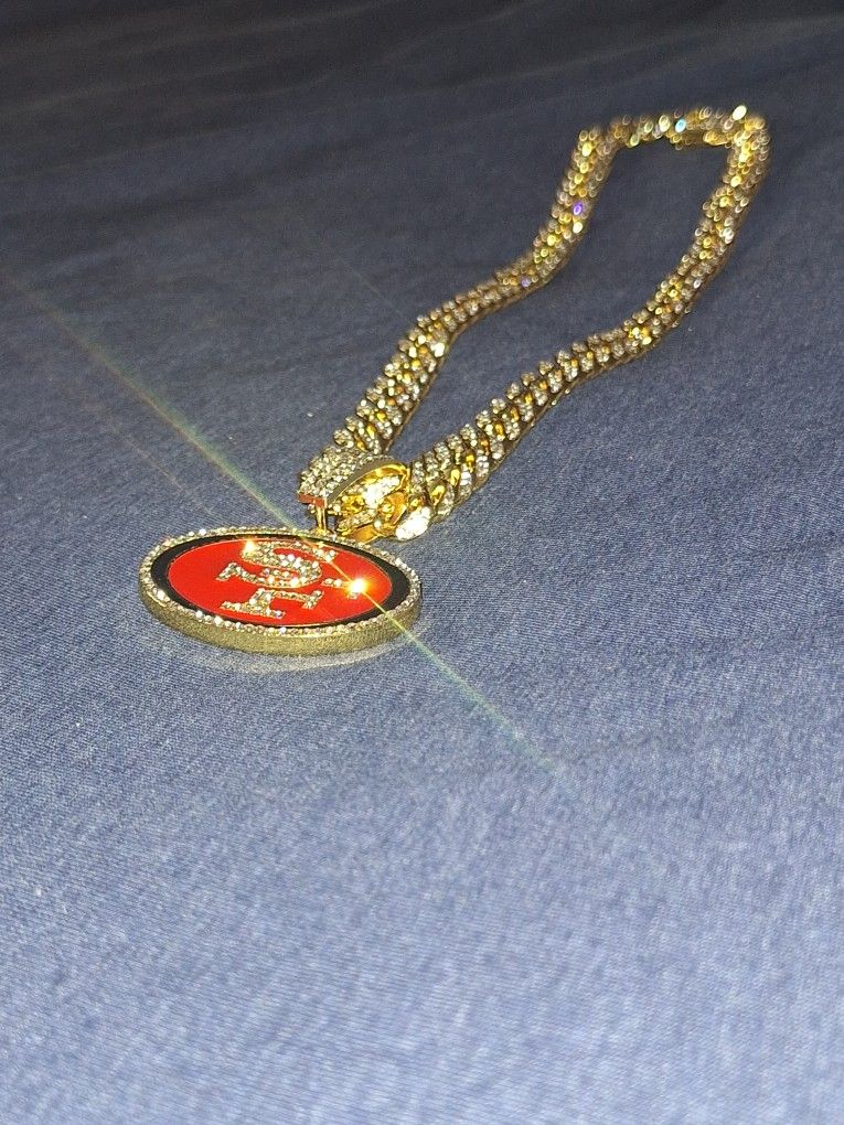 San Francisco 49ers Iced Out Rhinestone Pendant Necklace