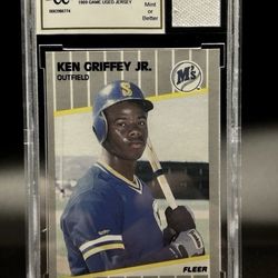 Ken Griffey Jr 1989 Fleer Rookie Card W/Game used Patch  BCCG 10 Grade