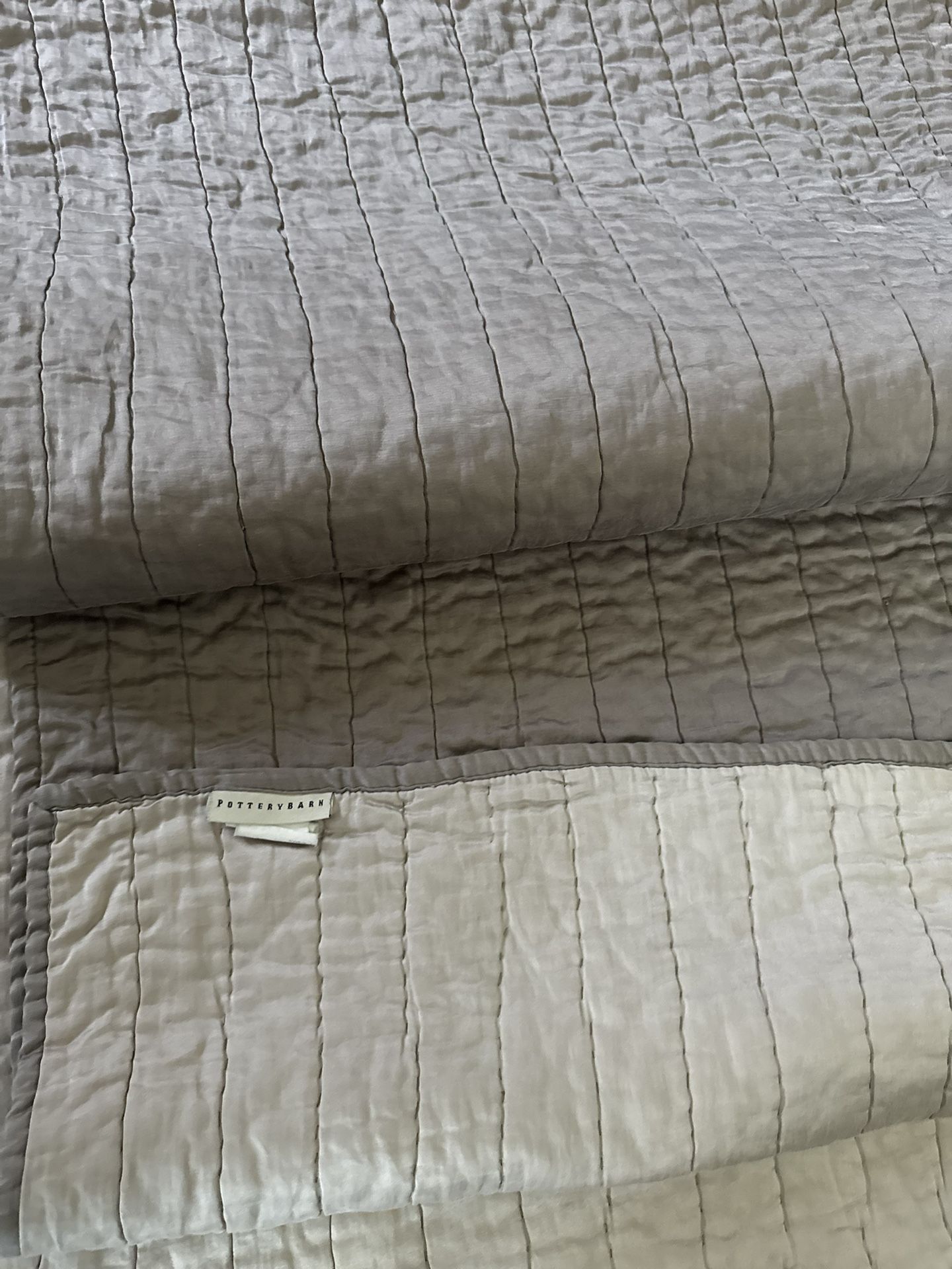 Pottery Barn Silk Channel Two Toned Reversible Beige/Taupe Queen Quilted Coverlet.