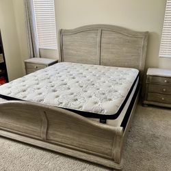 Ashley Furniture King Bed Frame Night Stands  And Mattress Like New Barley Used 