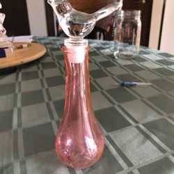 Pink Glass Bottle With Bird