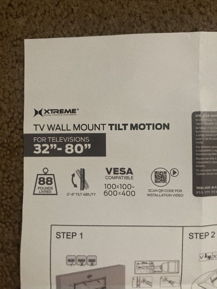 Xtreme TV Wall Mount Tilt Motion 32"-80" Black