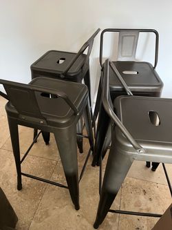 Costway Steel bar stools - 4 set - grey
