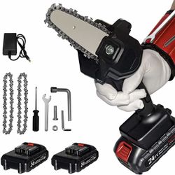 Mini Chainsaw 4 Inch with 2 Battery, Cordless power chain saws with Security Lock, Handheld Small Chainsaw for Wood Cutting Tree Trimming