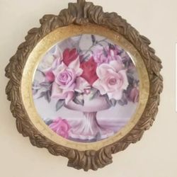 antique decorative wall plate with bronze frame