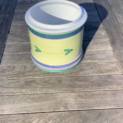 CALECA ITALIAN HAND PAINTED POTTERY, OPEN CANISTER/POT/JUG. 6” X 6”