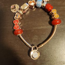 Pandora Hello Kitty Rose Gold Bangle Charm Bracelet