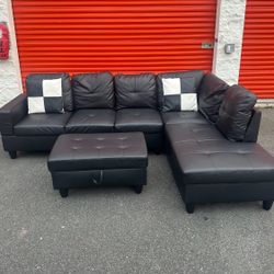 Black Sectional Sofa with Storage Ottoman 