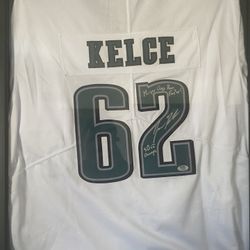 Jason Kelce Signed And Inscribed Jersey And Case