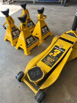 Daytona 3-Ton Low-Profile Jack with RAPID PUMP and (4) 6-ton Jack Stands