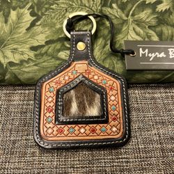 106-OMT  Myra Bag Keychain “No Place Like Home”Cowhide  Leather  Key Fob S-8775