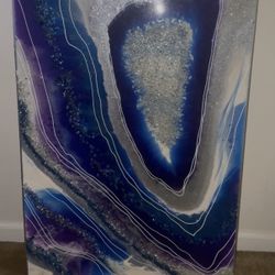 36x24 Blue & Purple Geode Resin Art – Crystal Epoxy Wall Decor 