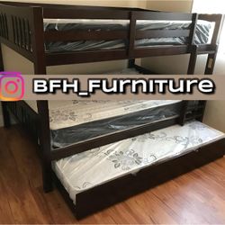 Full Full Twin Size Triple Bunkbed With Orthopedic Mattress 