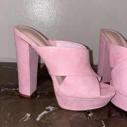Pink Suede Platform Heels