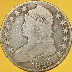 1826 U.S. CAPPED BUST SILVER HALF DOLLAR 50c COIN (VG-Very Good)