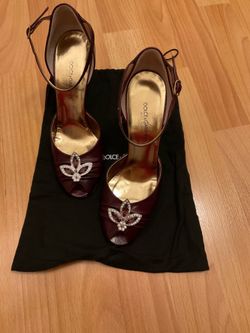 Dolce & Gabbana vintage Floral Rhinestone ankle strap peep-toe heels in burgundy - size 37 - circa 2005.